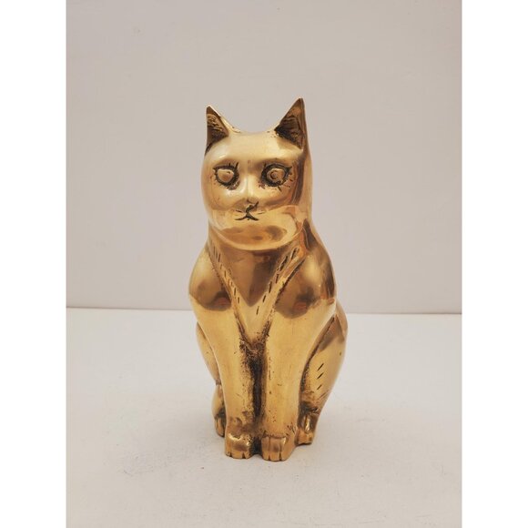 Cat Brass Sculpture, Cute Old Vintage Animal Brass Figurine, Handmade Mini , - Picture 9 of 10